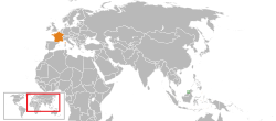 Map indicating locations of Brunei and France
