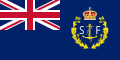 Marine Scotland's ensign; A blue ensign defaced by an anchor and chain, accompanied by silver letters SF (Scottish Fisheries), within a thistle wreath and surmounted by the Crown of Scotland.