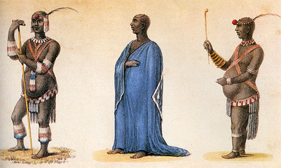 Dingane in ordinary and dancing dress, illustrated from life by Captain Gardiner