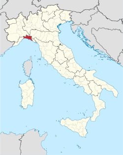 Map highlighting the location of the province of Genoa in Italy