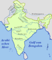 Flüsse auf dem Subkontinent (hervorgehoben ist der heutige Staat Indien)