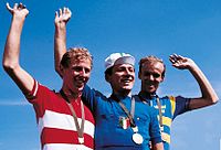 Siegerehrung im Straßenrennen 1968: links mit Silber Leif Mortensen