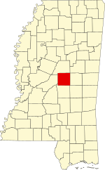 Map of Mississippi highlighting Leake County
