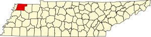 Map of Tennessee highlighting Obion County