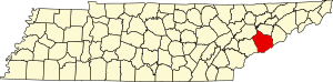 Map of Tennessee highlighting Sevier County