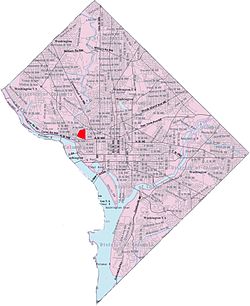Map of Washington, D.C., with West End highlighted in red