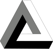Penrose triangle (tribar) – first created by the Swedish artist Oscar Reutersvärd in 1934. Roger Penrose independently devised and popularised it in the 1950s, describing it as "impossibility in its purest form".