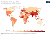 Population density (people per km2) by country
