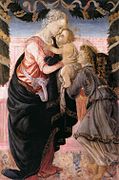 Sandro Botticelli, Madonna and Child held by an Angel under a garland