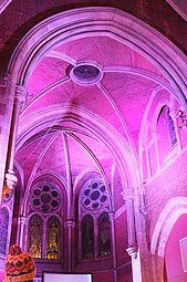 Vaulting of the chancel, featuring the Christmas opening service lighting, 18th Dec 2011