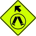 (W6-V2-1) Pedestrian Crossing Ahead on Side Road (veer left) (used in Victoria and Queensland)