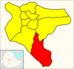 Akaky Kaliti (red) within Addis Ababa