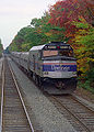 Image 14A southbound Downeaster passenger train at Ocean Park, Maine, as viewed from the cab of a northbound train (from Maine)