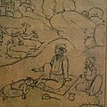 Baba Buddha, as a young boy, seeks the blessings of Guru Nanak. Pahari, brush drawing, from the family workship of Nainsukh of Guler, last quarter of the 18th century.