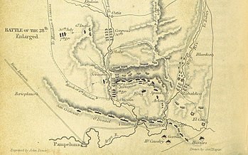 Old sepia-tone map shows the Battle of Sorauren.