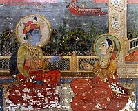 Krishna and his consort Rukmini, mural, 1840s