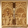 Elfenbeindiptychon mit Marienkrönung, Frankreich, um 1380–1400