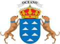 Auf dem Wappen der Kanarischen Inseln sind Hunde Schildhalter