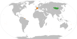 Map indicating locations of France and Mongolia