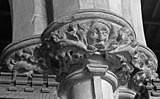 A medieval Green Man (disgorging type) on the capital of a column in an English church in Lincolnshire
