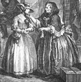 Image 28A detail from plate 1 of William Hogarth's (1697–1764) The Harlot's Progress, showing brothel-keeper Elizabeth Needham, on the right, procuring a young woman who has just arrived in London (from Prostitution)