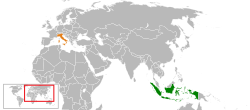Map indicating locations of Indonesia and Italy