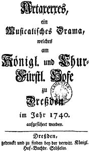 Johann Adolph Hasse – Artaserse – Titelseite des Librettos – Dresden 1740