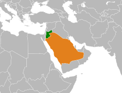 Map indicating locations of Jordan and Saudi Arabia