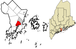Location of Thomaston in Knox County, Maine (left) and the state of Maine (right)