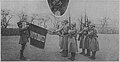 Mangin decorating the regimental colors along with ten citations with the croix de guerre 1914-1918 with palms at Mayence, February 5, 1919.