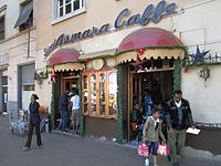 A typical cafe in Asmara selling panettone