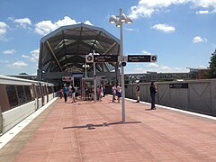 The most recent elevated station design, seen at Wiehle–Reston East station, which opened in 2014, mirrors the design of the original underground stations.