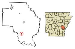 Location of Gillett in Arkansas County, Arkansas.