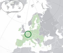 Location of Luxembourg (dark green) – in Europe (green & dark gray) – in the European Union (green)