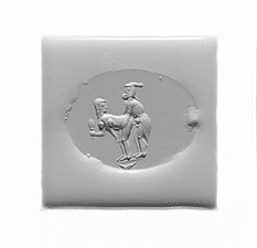 Sex between a female and a male. Engraved scaraboid (gem), White chalcedony. Greco-Persian. 4th century BCE.