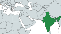 Map indicating locations of India and Monaco