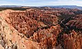 Image 6 Bryce Canyon National Park Photograph credit: Tony Jin Bryce Canyon National Park is an American national park located in southwestern Utah. The major feature of the park is Bryce Canyon, which despite its name, is not a canyon, but a collection of giant natural amphitheaters along the eastern side of the Paunsaugunt Plateau. This panoramic view, as seen from Inspiration Point, shows the colorful Claron Formation, from which the park's delicate hoodoos are carved; the sediments were laid down in a system of streams and lakes that existed from 63 to about 40 million years ago (from the Paleocene to the Eocene epochs). The brown, pink and red colors are from hematite, the yellows from limonite, and the purples from pyrolusite. More selected pictures