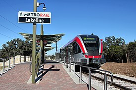 CapMetro Rail train at Lakeline station.