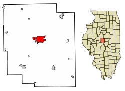 Location of Lincoln in Logan County, Illinois.