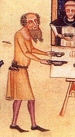 An illustration from between 1325 and 1335 showing an English man in a skirted garment