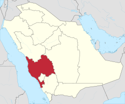 Map of Saudi Arabia with the Mecca Region highlighted in red