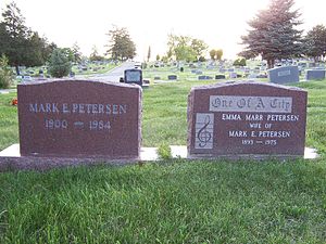 Grave markers of Mark E. Petersen and Emma Marr Petersen