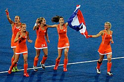Members of the Netherlands women's hockey team at the 2012 Olympics