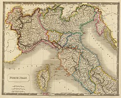 Imaginative map of Northern Italy in 1828.[1]