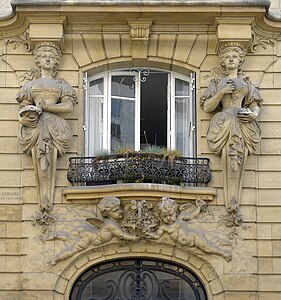 Rococo Revival caryatids of Rue Notre-Dame-des-Champs no. 82, Paris, designed by Constant Lemaire and sculpted by Louis Hollweck, 1904-1905