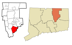 Columbia's location within Tolland County and Connecticut