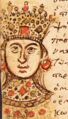 Portrait of Theodora Porphyrogenita (r. 1042–1056), depicting her as richly attired, but with few characteristic features, similar to how she is depicted in her coinage.[30]