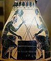 Behelmte Achilles und Ajax ohne Athena und Beiwerk; schwarzfigurige Olpe, um 530 v. Chr.; Kapitolinische Museen, Rom[10]