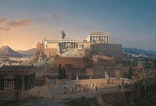 Painting of an idealized reconstruction of the Acropolis and Areios Pagos in Athens, by Leo von Klenze (1846)