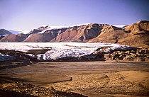White Glacier (ganz links) und Thompson-Gletscher (rechts) mit Stauchmoräne (1988)